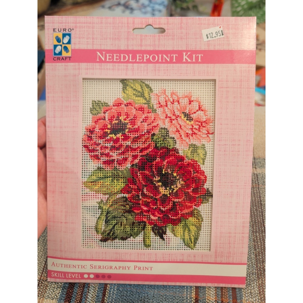 New Grafitec Euro Craft Needlepoint KIT Serigraphy Floral Peony